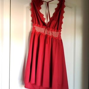 Red halter backless dress
